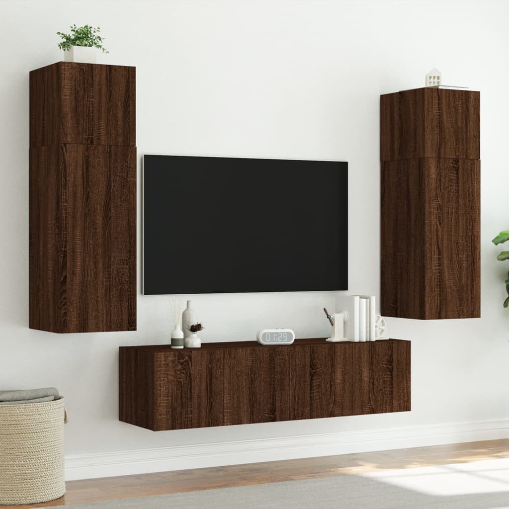 Tv-wandmeubel met LED-verlichting 80x35x31 cm bruin eikenkleur is nu te koop bij PeponiXL, paradijselijk wonen!