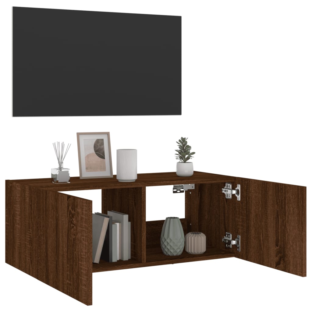 Tv-wandmeubel met LED-verlichting 80x35x31 cm bruin eikenkleur is nu te koop bij PeponiXL, paradijselijk wonen!