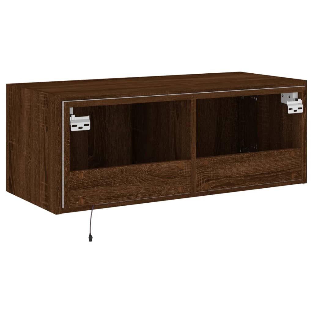 Tv-wandmeubel met LED-verlichting 80x35x31 cm bruin eikenkleur is nu te koop bij PeponiXL, paradijselijk wonen!