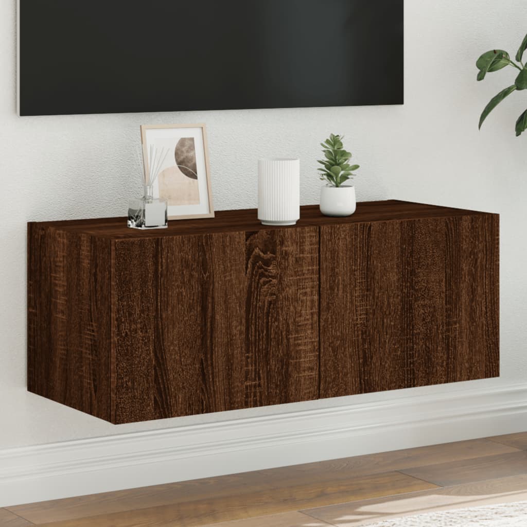 Tv-wandmeubel met LED-verlichting 80x35x31 cm bruin eikenkleur is nu te koop bij PeponiXL, paradijselijk wonen!