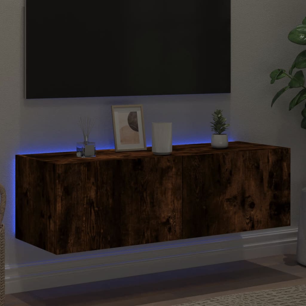 Tv-wandmeubel met LED-verlichting 100x35x31 cm gerookt eiken is nu te koop bij PeponiXL, paradijselijk wonen!