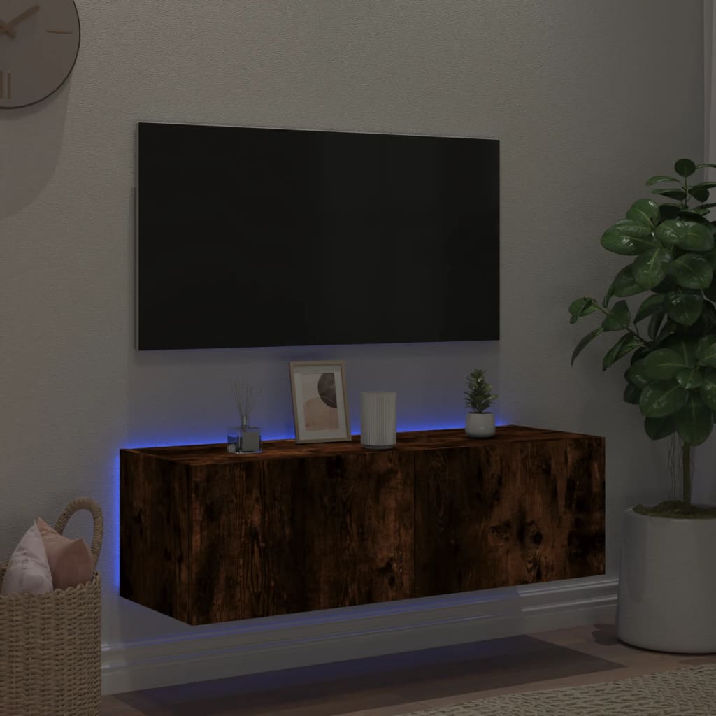 Tv-wandmeubel met LED-verlichting 100x35x31 cm gerookt eiken is nu te koop bij PeponiXL, paradijselijk wonen!
