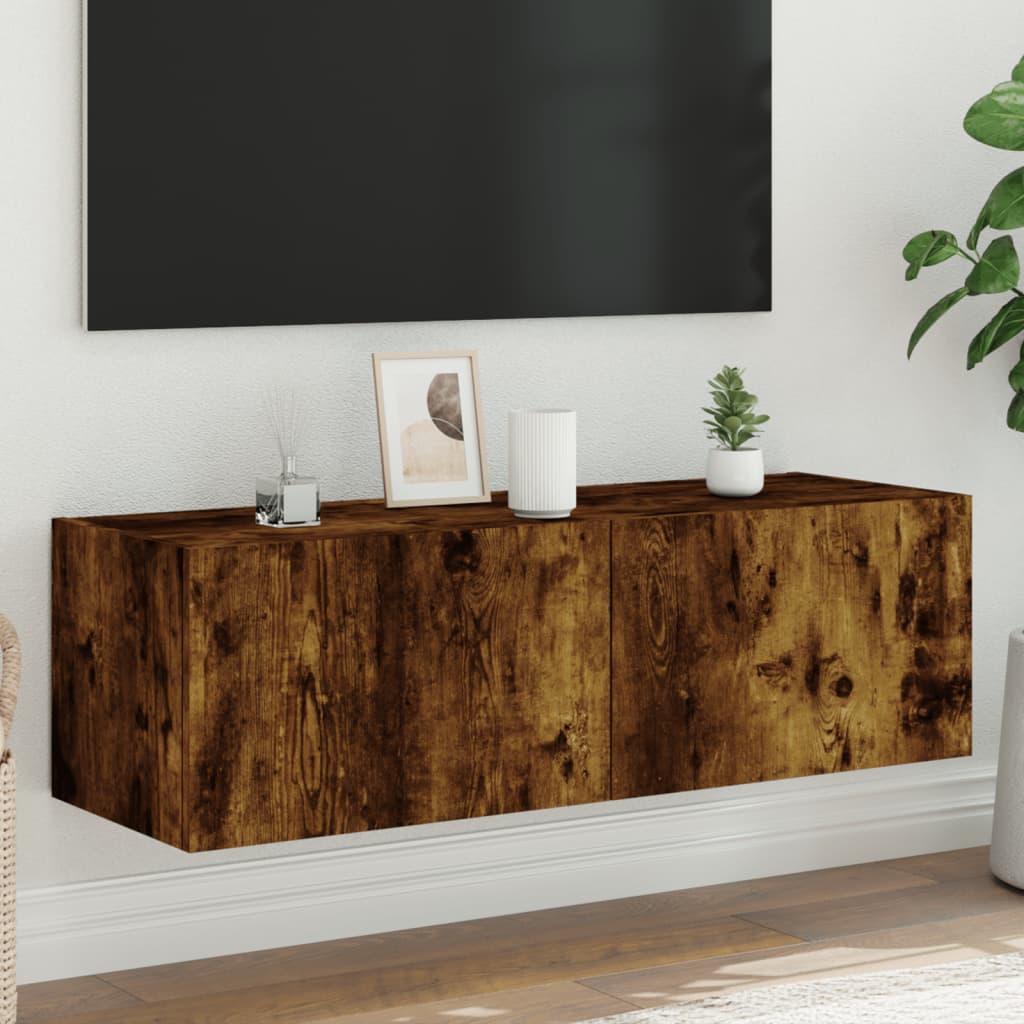 Tv-wandmeubel met LED-verlichting 100x35x31 cm gerookt eiken is nu te koop bij PeponiXL, paradijselijk wonen!