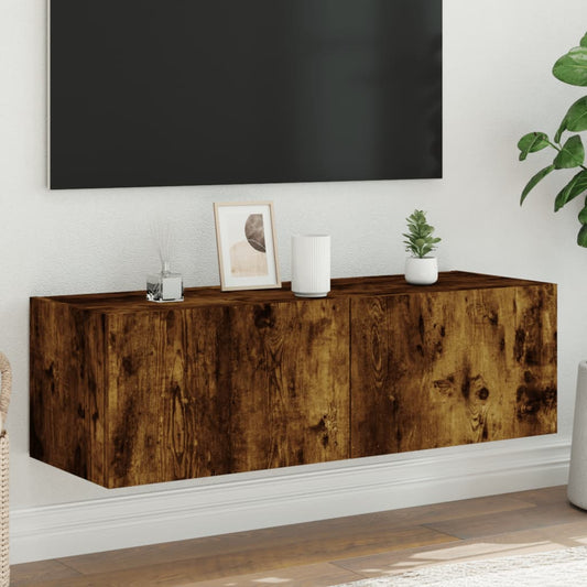 Tv-wandmeubel met LED-verlichting 100x35x31 cm gerookt eiken is nu te koop bij PeponiXL, paradijselijk wonen!