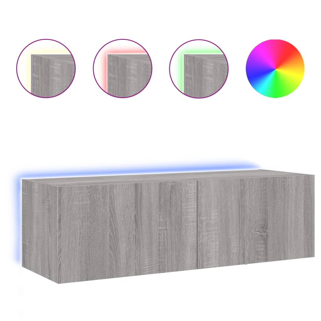 Tv-wandmeubel met LED-verlichting 100x35x31 cm grijs sonoma is nu te koop bij PeponiXL, paradijselijk wonen!