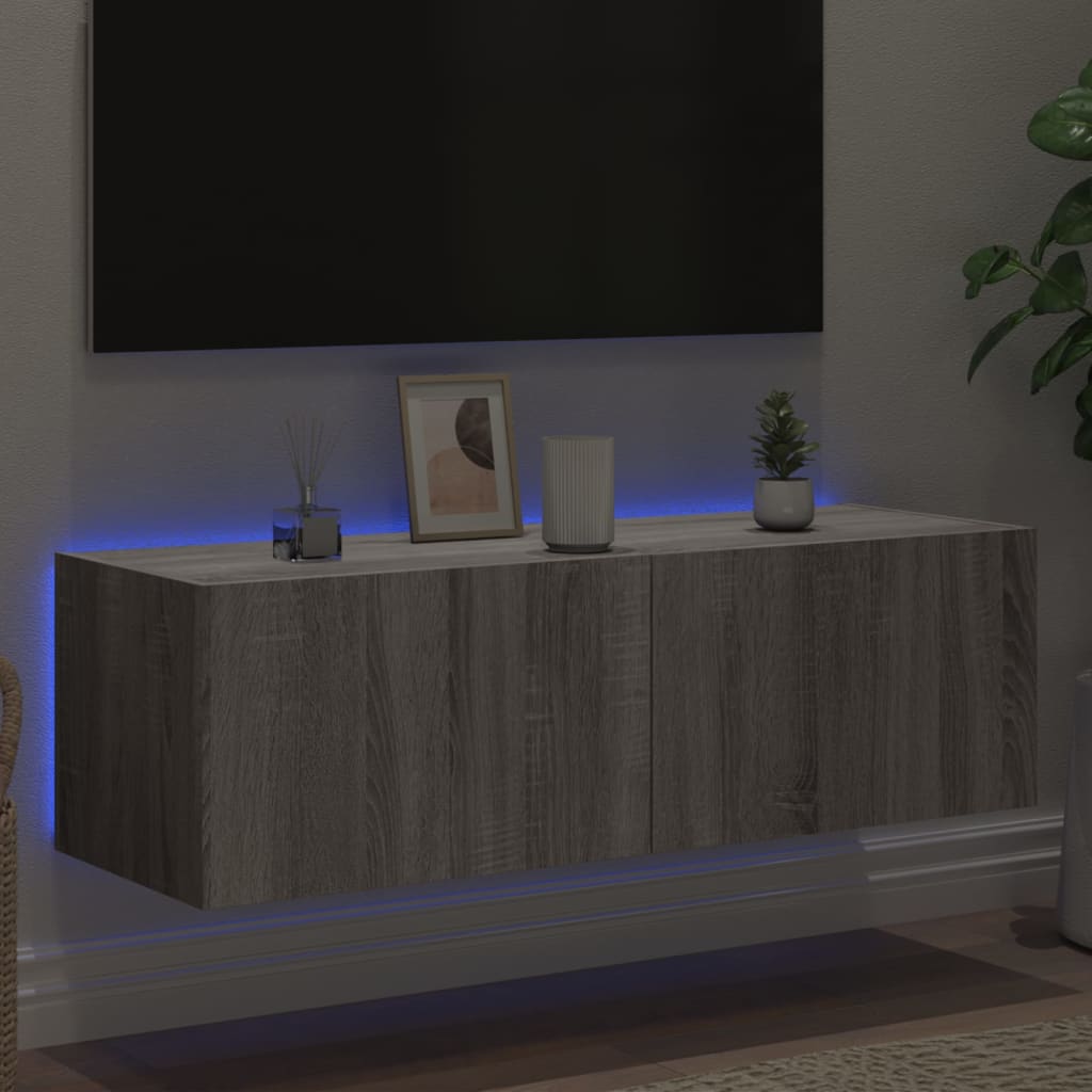 Tv-wandmeubel met LED-verlichting 100x35x31 cm grijs sonoma is nu te koop bij PeponiXL, paradijselijk wonen!