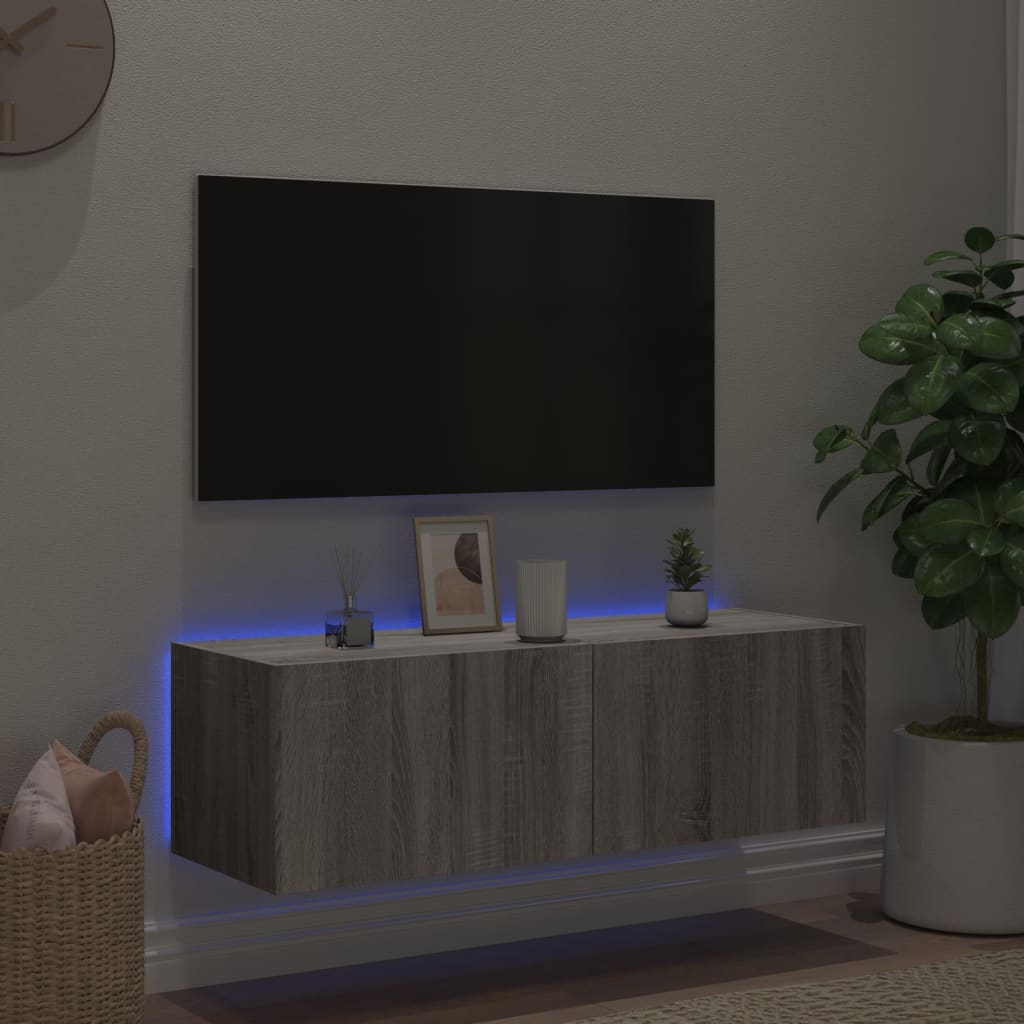 Tv-wandmeubel met LED-verlichting 100x35x31 cm grijs sonoma is nu te koop bij PeponiXL, paradijselijk wonen!