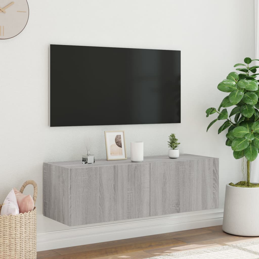 Tv-wandmeubel met LED-verlichting 100x35x31 cm grijs sonoma is nu te koop bij PeponiXL, paradijselijk wonen!