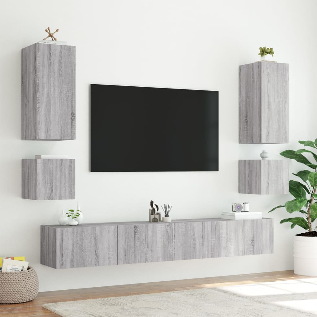 Tv-wandmeubel met LED-verlichting 100x35x31 cm grijs sonoma is nu te koop bij PeponiXL, paradijselijk wonen!