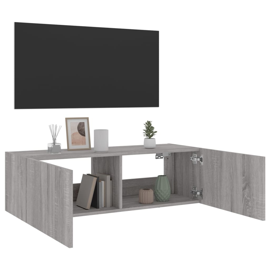 Tv-wandmeubel met LED-verlichting 100x35x31 cm grijs sonoma is nu te koop bij PeponiXL, paradijselijk wonen!