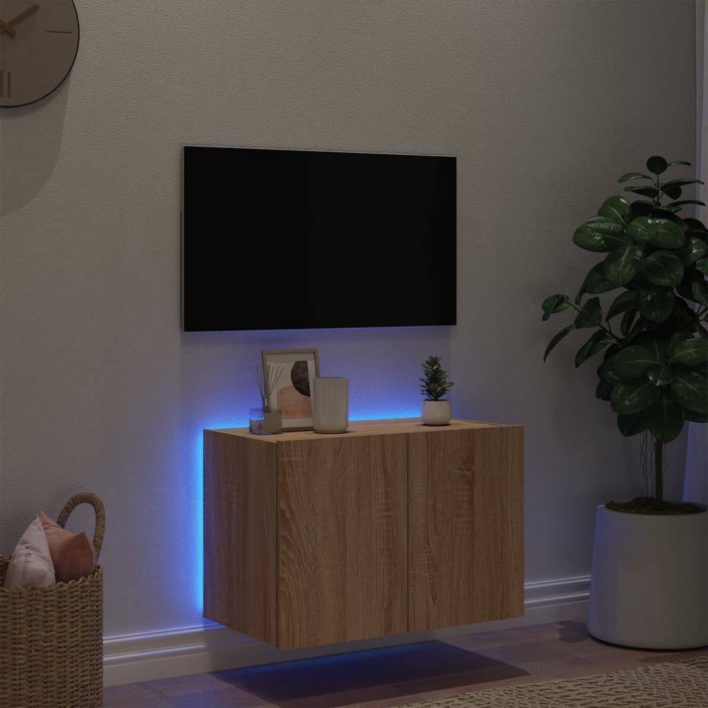 Tv-wandmeubel met LED-verlichting 60x35x41 cm sonoma eikenkleur is nu te koop bij PeponiXL, paradijselijk wonen!