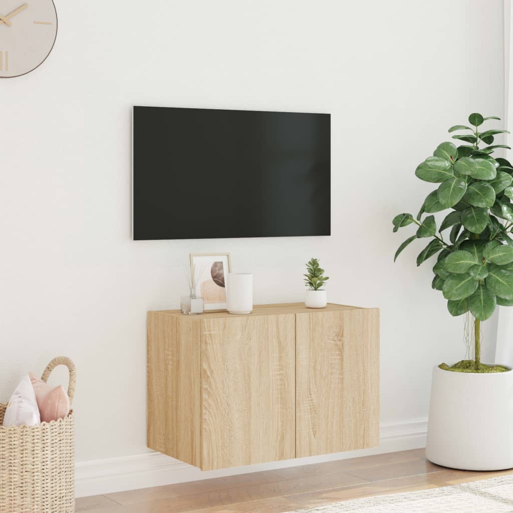 Tv-wandmeubel met LED-verlichting 60x35x41 cm sonoma eikenkleur is nu te koop bij PeponiXL, paradijselijk wonen!