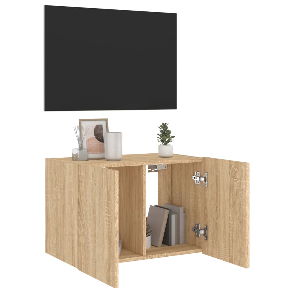 Tv-wandmeubel met LED-verlichting 60x35x41 cm sonoma eikenkleur is nu te koop bij PeponiXL, paradijselijk wonen!