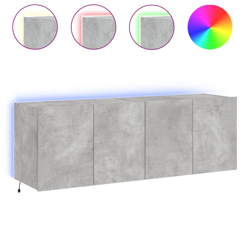 Tv-wandmeubels met LED-verlichting 2 st 60x35x41 cm betongrijs is nu te koop bij PeponiXL, paradijselijk wonen!