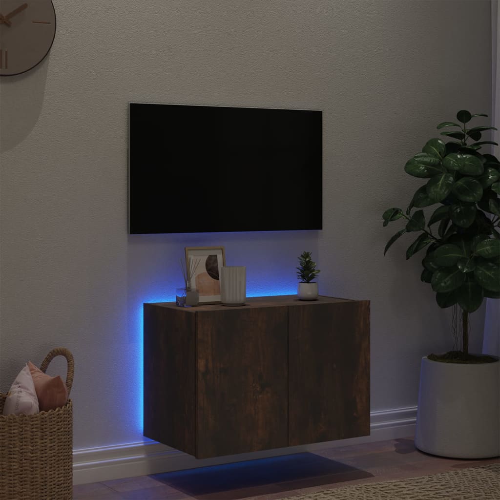Tv-wandmeubel met LED-verlichting 60x35x41 cm gerookt eiken is nu te koop bij PeponiXL, paradijselijk wonen!