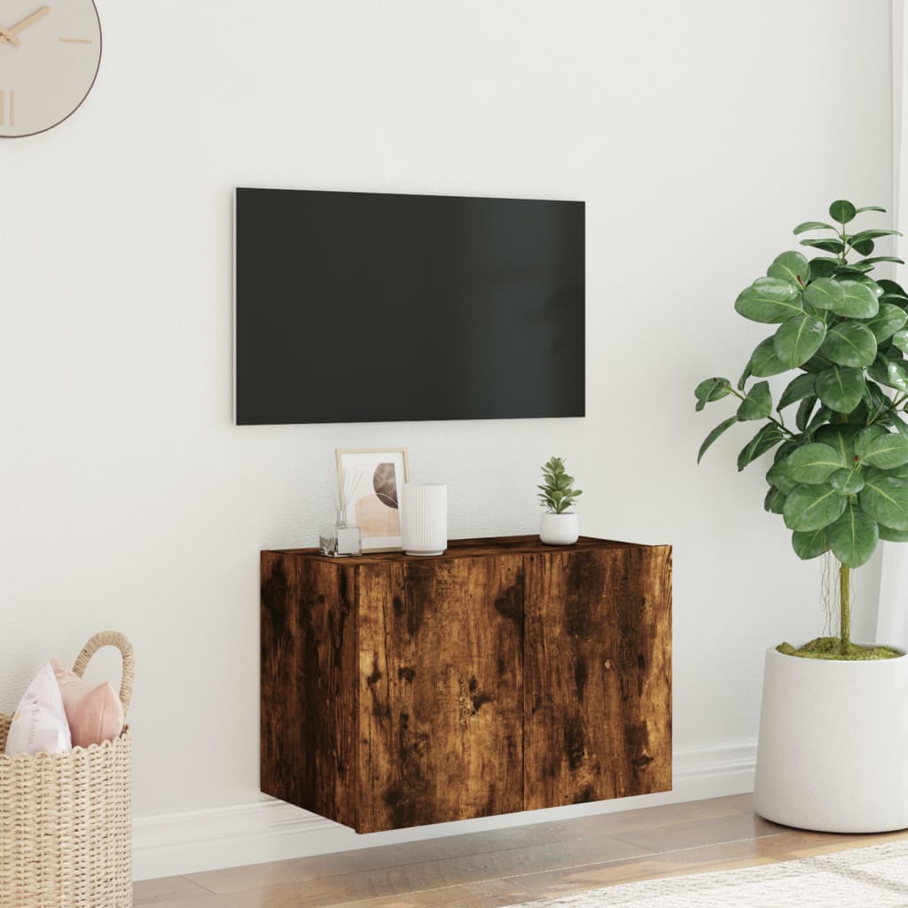 Tv-wandmeubel met LED-verlichting 60x35x41 cm gerookt eiken is nu te koop bij PeponiXL, paradijselijk wonen!