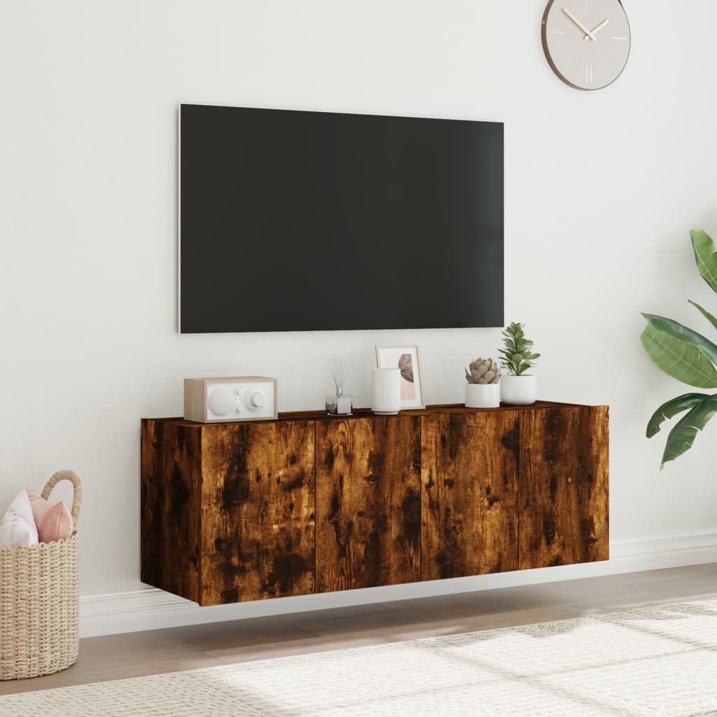 Tv-wandmeubels met LED 2 st 60x35x41 cm gerookt eikenkleurig is nu te koop bij PeponiXL, paradijselijk wonen!