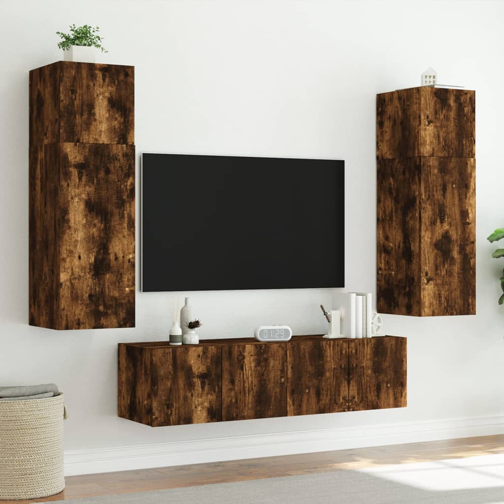 Tv-wandmeubels met LED 2 st 60x35x41 cm gerookt eikenkleurig is nu te koop bij PeponiXL, paradijselijk wonen!