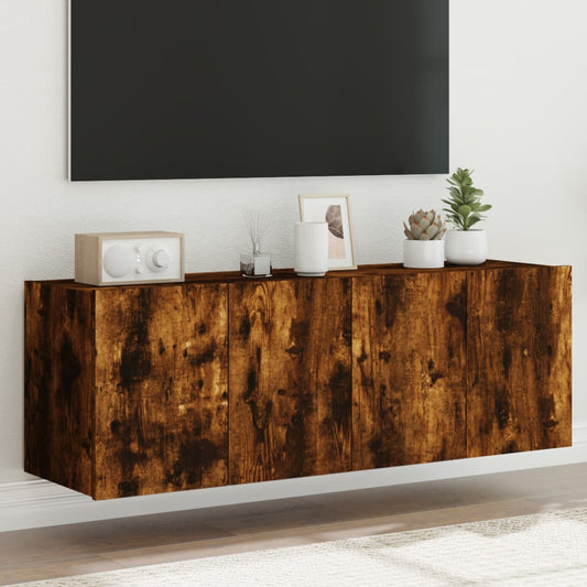 Tv-wandmeubels met LED 2 st 60x35x41 cm gerookt eikenkleurig is nu te koop bij PeponiXL, paradijselijk wonen!