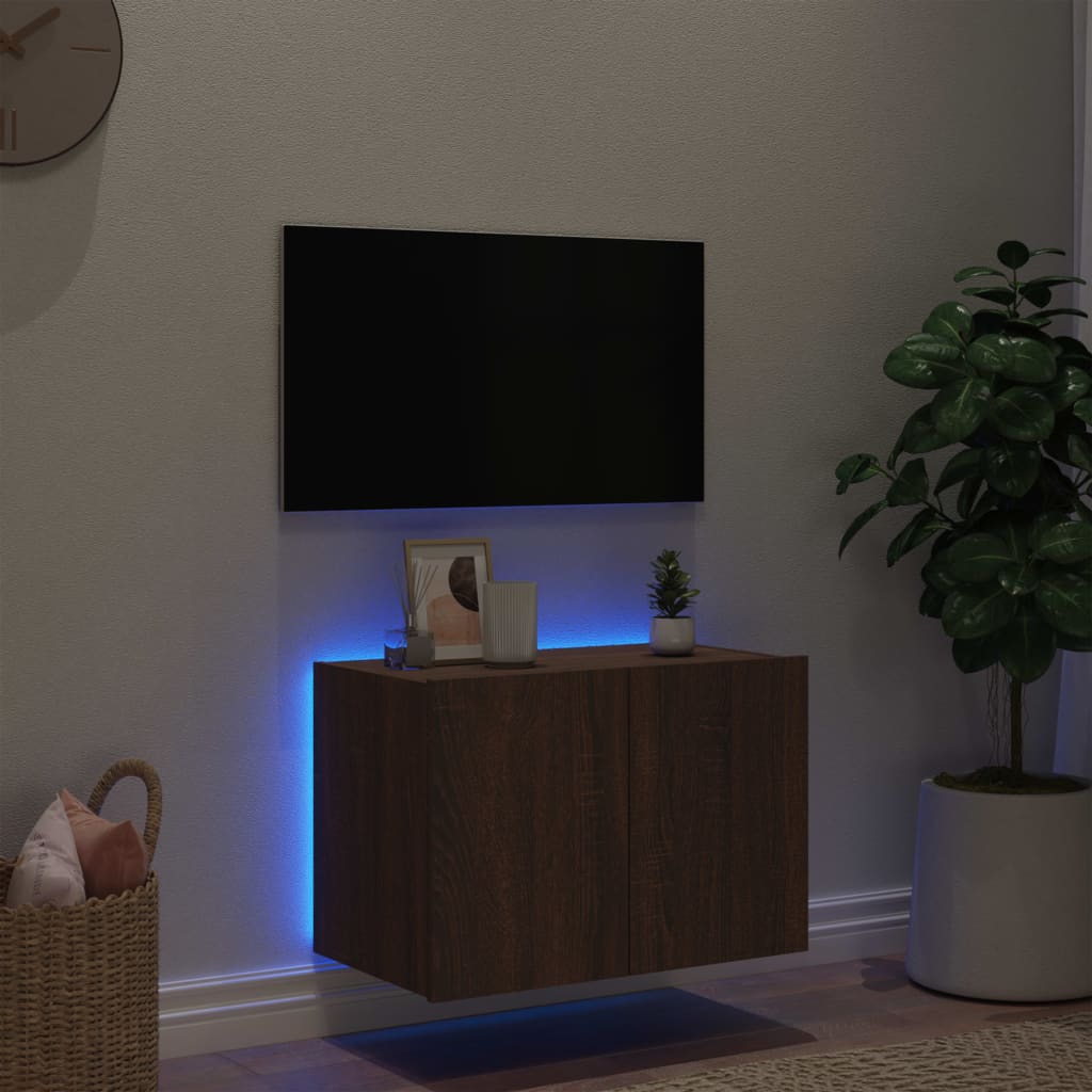 Tv-wandmeubel met LED-verlichting 60x35x41 cm bruin eikenkleur is nu te koop bij PeponiXL, paradijselijk wonen!