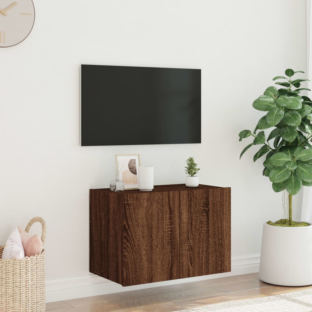 Tv-wandmeubel met LED-verlichting 60x35x41 cm bruin eikenkleur is nu te koop bij PeponiXL, paradijselijk wonen!
