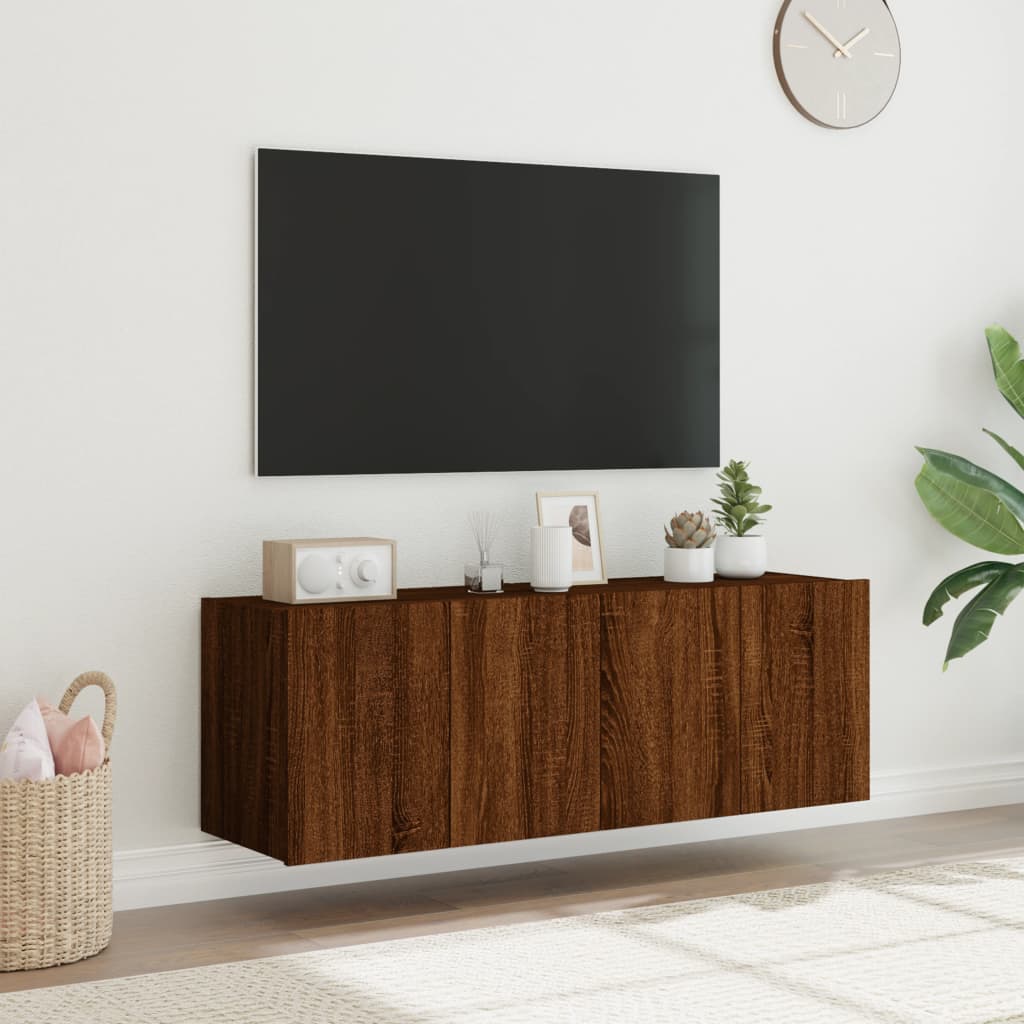 Tv-wandmeubels met LED 2 st 60x35x41 cm bruin eikenkleur is nu te koop bij PeponiXL, paradijselijk wonen!