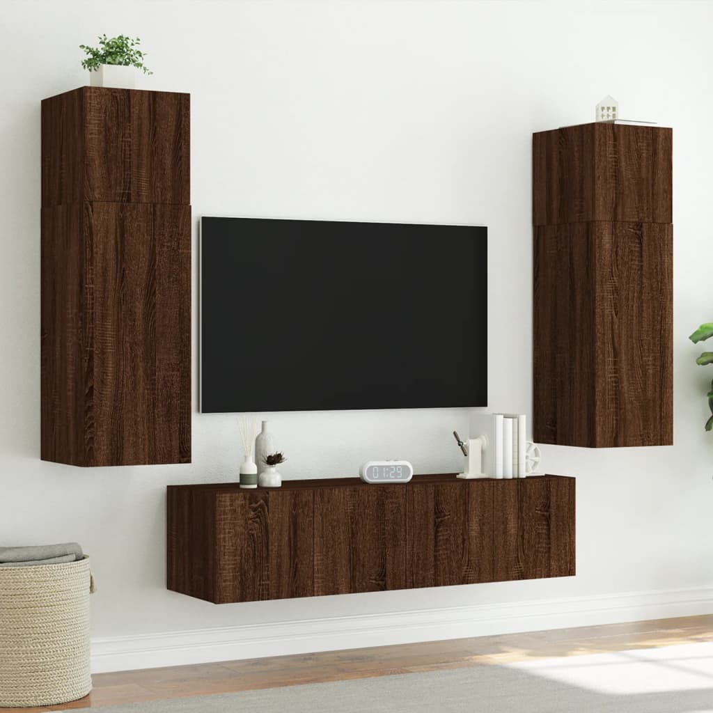 Tv-wandmeubels met LED 2 st 60x35x41 cm bruin eikenkleur is nu te koop bij PeponiXL, paradijselijk wonen!