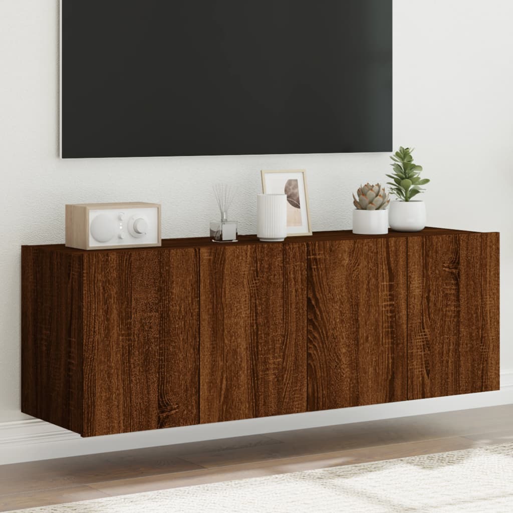 Tv-wandmeubels met LED 2 st 60x35x41 cm bruin eikenkleur is nu te koop bij PeponiXL, paradijselijk wonen!