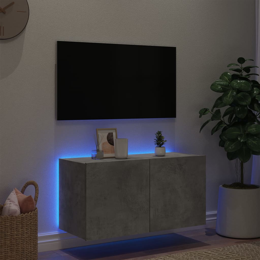 Tv-wandmeubel met LED-verlichting 80x35x41 cm betongrijs is nu te koop bij PeponiXL, paradijselijk wonen!