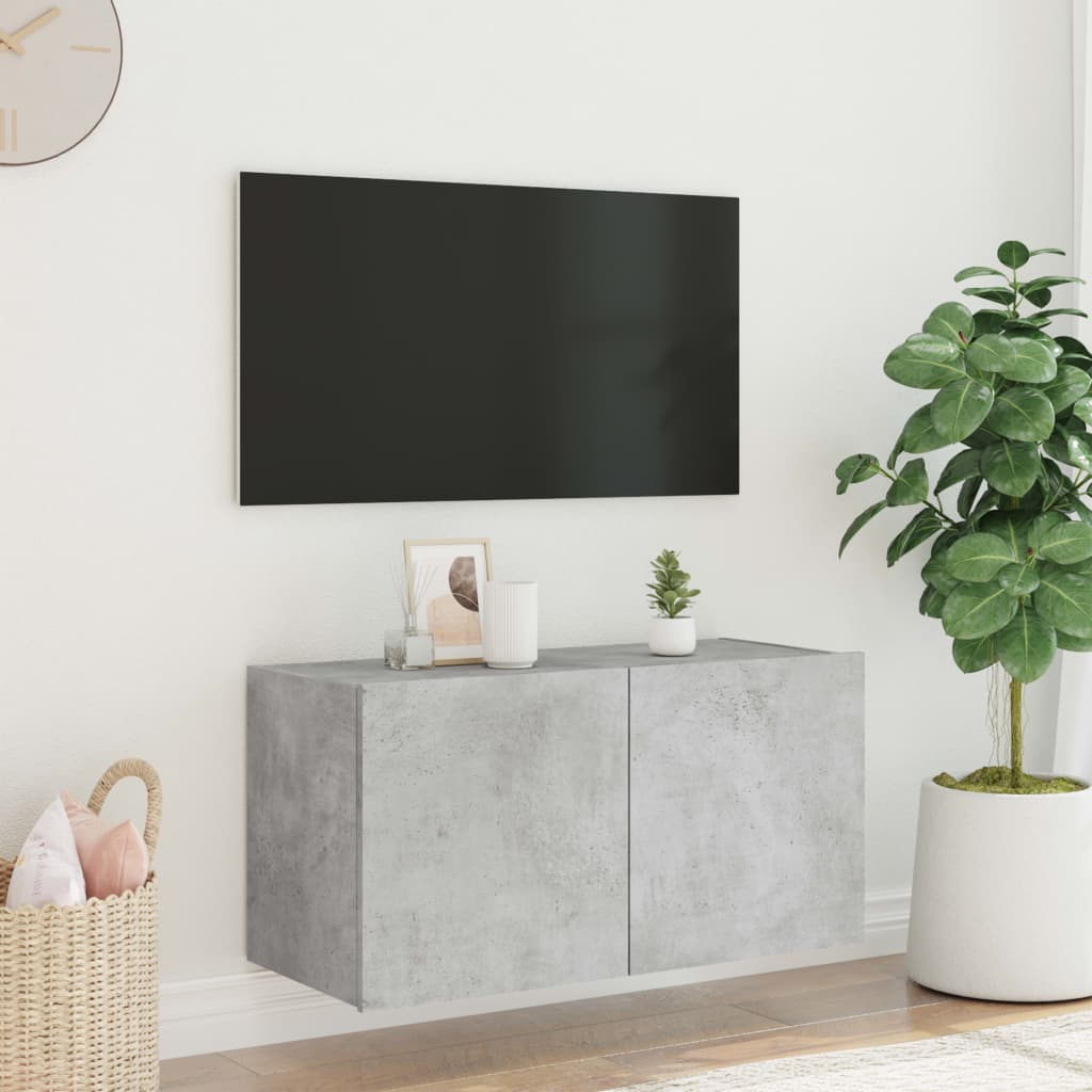 Tv-wandmeubel met LED-verlichting 80x35x41 cm betongrijs is nu te koop bij PeponiXL, paradijselijk wonen!