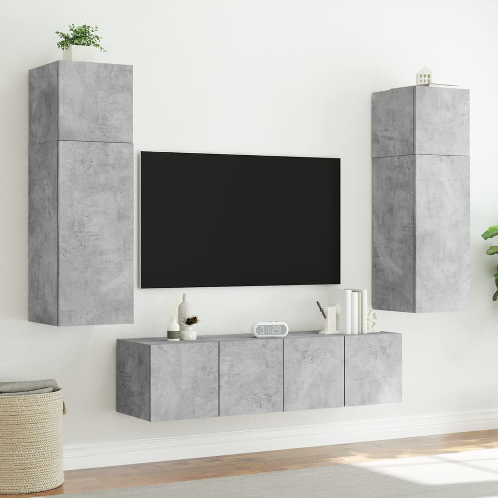 Tv-wandmeubel met LED-verlichting 80x35x41 cm betongrijs is nu te koop bij PeponiXL, paradijselijk wonen!