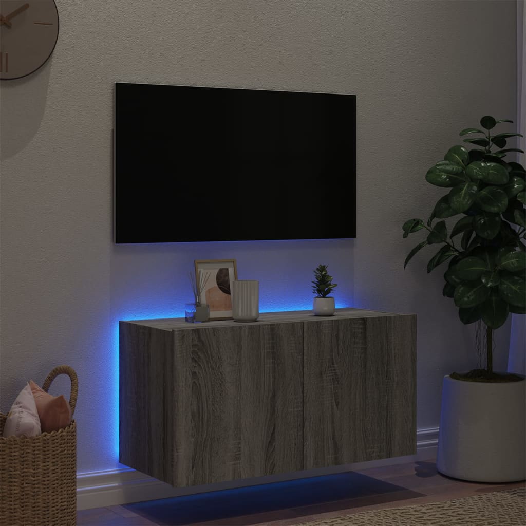 Tv-wandmeubel met LED-verlichting 80x35x41 cm grijs sonoma is nu te koop bij PeponiXL, paradijselijk wonen!