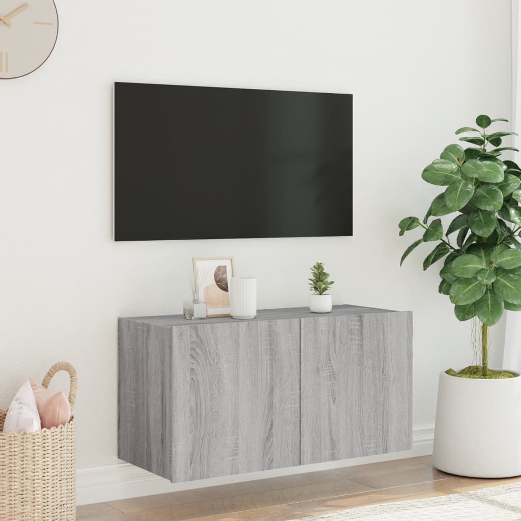 Tv-wandmeubel met LED-verlichting 80x35x41 cm grijs sonoma is nu te koop bij PeponiXL, paradijselijk wonen!