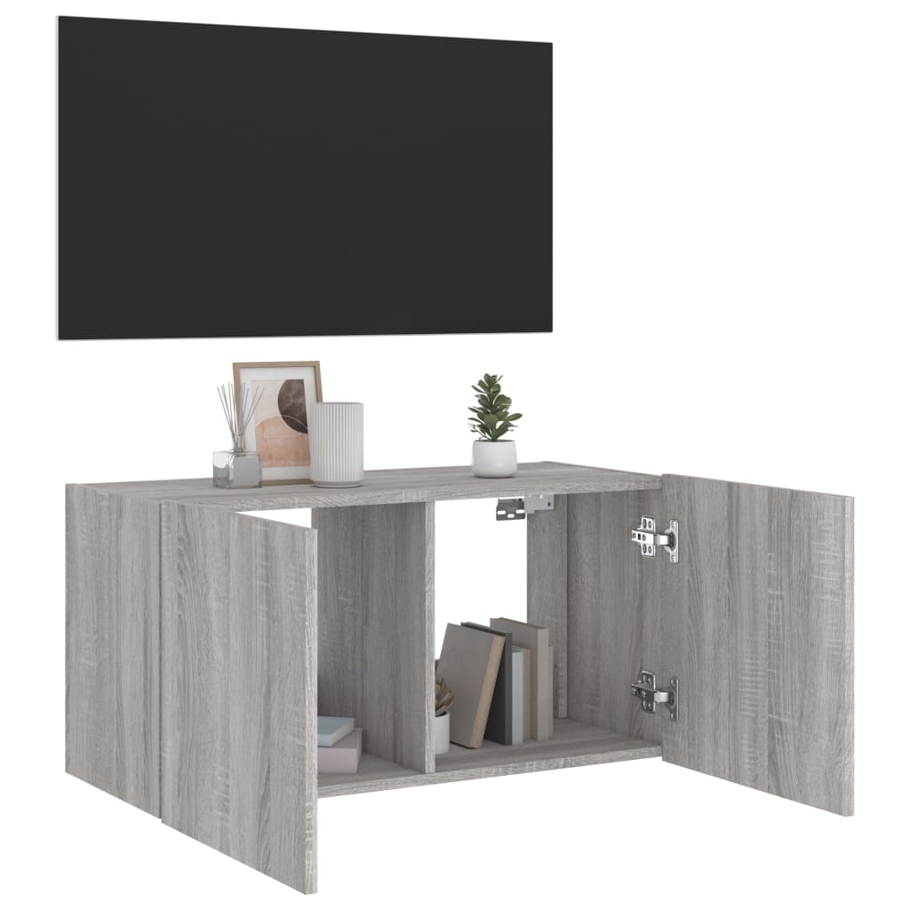 Tv-wandmeubel met LED-verlichting 80x35x41 cm grijs sonoma is nu te koop bij PeponiXL, paradijselijk wonen!