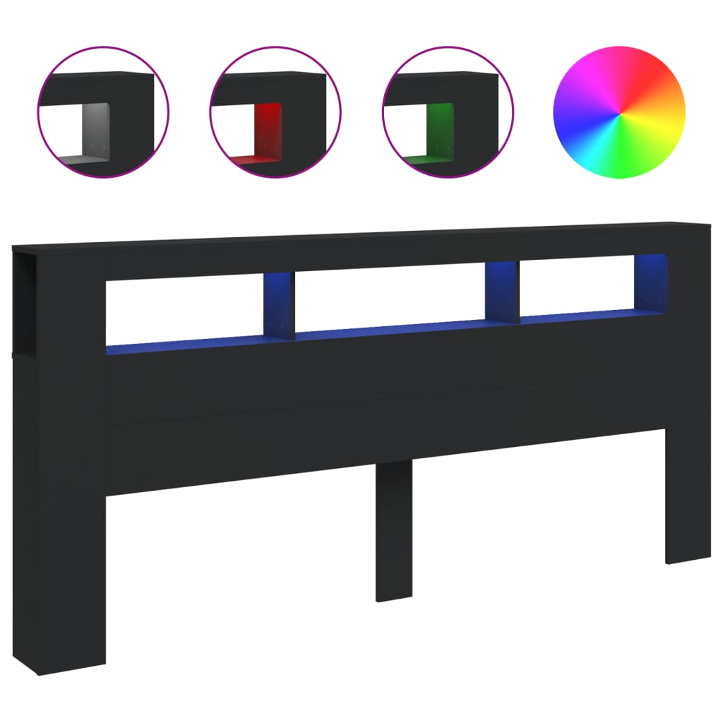 Hoofdeinde met LED 220x18,5x103,5 cm bewerkt hout zwart is nu te koop bij PeponiXL, paradijselijk wonen!