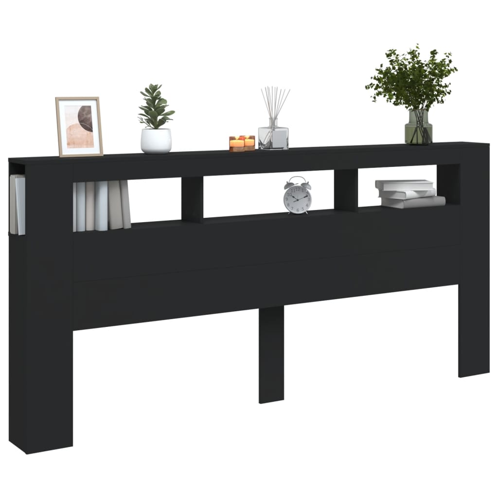 Hoofdeinde met LED 220x18,5x103,5 cm bewerkt hout zwart is nu te koop bij PeponiXL, paradijselijk wonen!