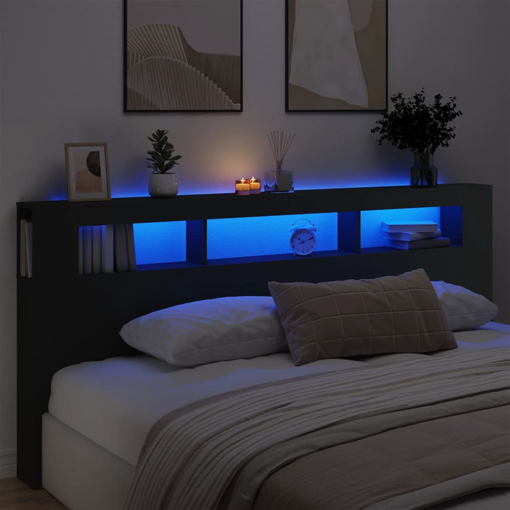 Hoofdeinde met LED 220x18,5x103,5 cm bewerkt hout zwart is nu te koop bij PeponiXL, paradijselijk wonen!