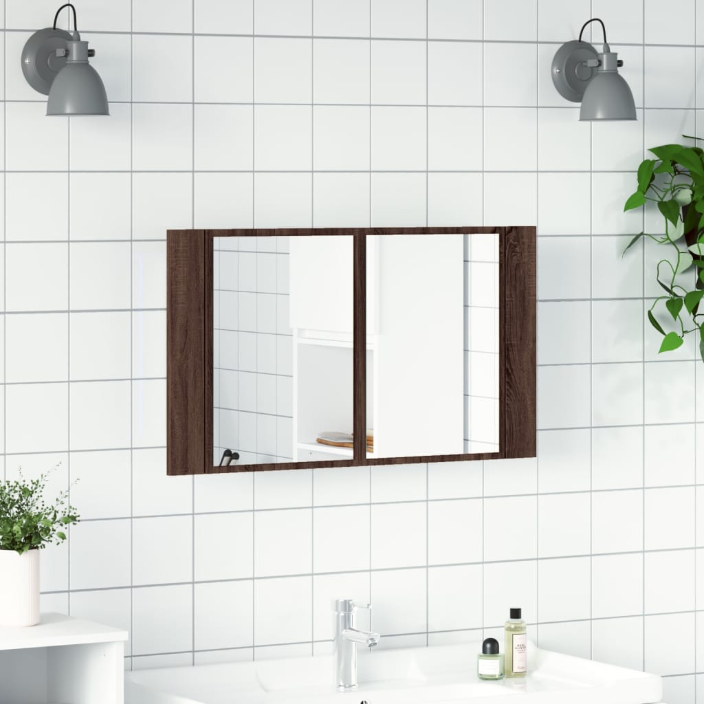 Badkamerkast met spiegel LED 80x12x45 acryl bruin eikenkleur is nu te koop bij PeponiXL, paradijselijk wonen!