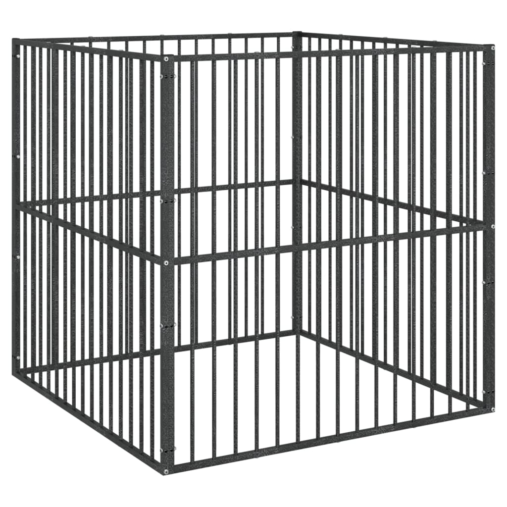 Hondenkennel 4 panelen gepoedercoat staal zwart is nu te koop bij PeponiXL, paradijselijk wonen!