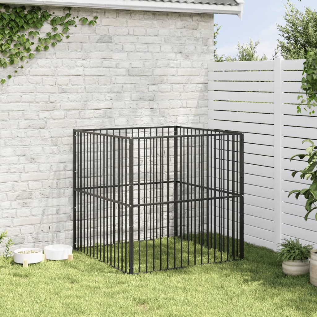 Hondenkennel 4 panelen gepoedercoat staal zwart is nu te koop bij PeponiXL, paradijselijk wonen!