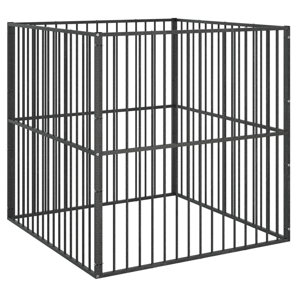 Hondenkennel 4 panelen gepoedercoat staal zwart is nu te koop bij PeponiXL, paradijselijk wonen!