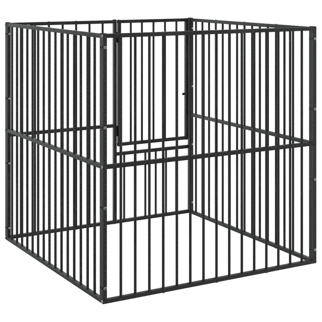 Hondenkennel 4 panelen gepoedercoat staal zwart is nu te koop bij PeponiXL, paradijselijk wonen!