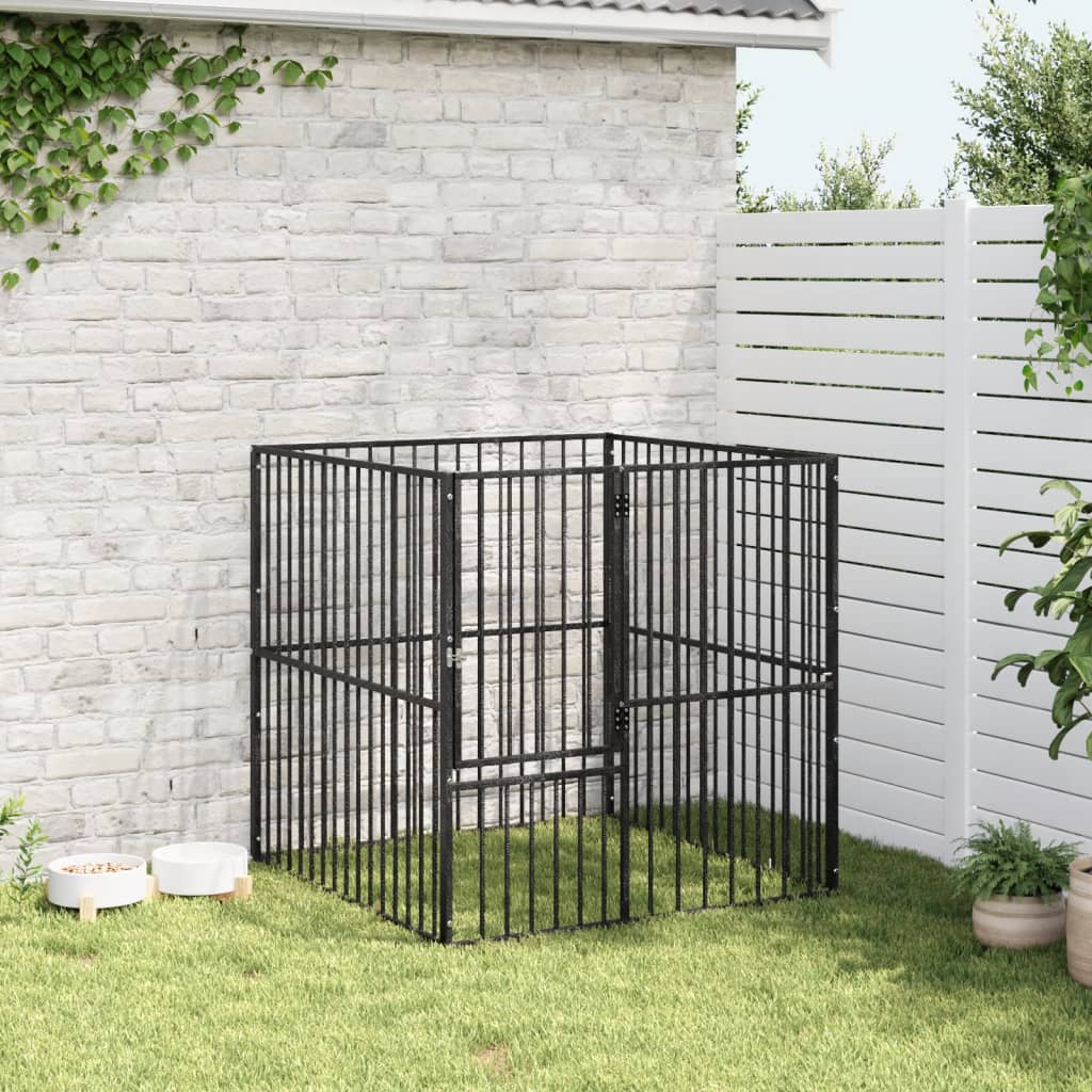 Hondenkennel 4 panelen gepoedercoat staal zwart is nu te koop bij PeponiXL, paradijselijk wonen!