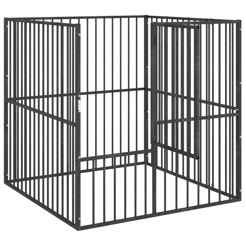 Hondenkennel 4 panelen gepoedercoat staal zwart is nu te koop bij PeponiXL, paradijselijk wonen!