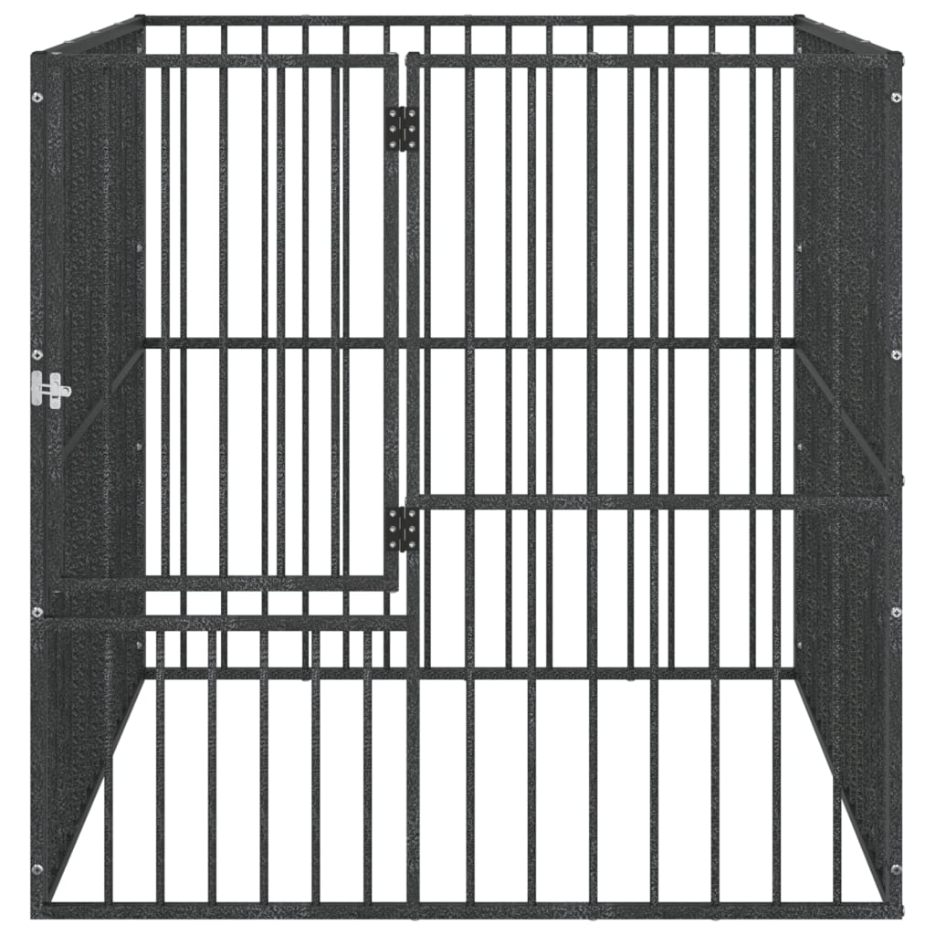 Hondenkennel 4 panelen gepoedercoat staal zwart is nu te koop bij PeponiXL, paradijselijk wonen!