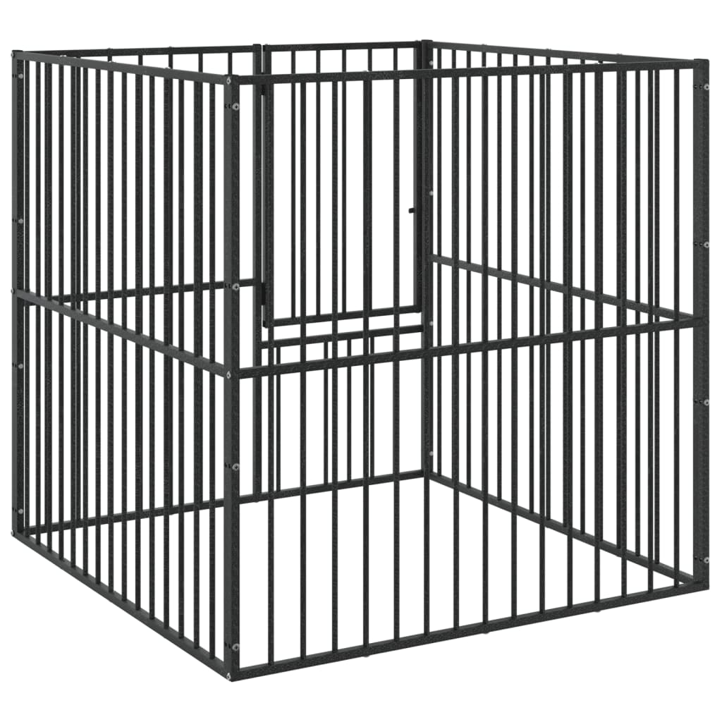 Hondenkennel 4 panelen gepoedercoat staal zwart is nu te koop bij PeponiXL, paradijselijk wonen!