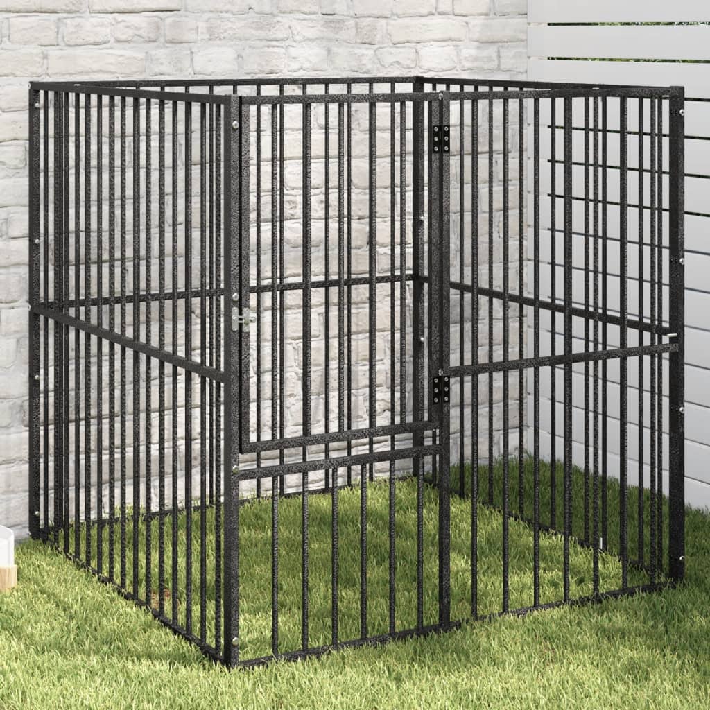 Hondenkennel 4 panelen gepoedercoat staal zwart is nu te koop bij PeponiXL, paradijselijk wonen!