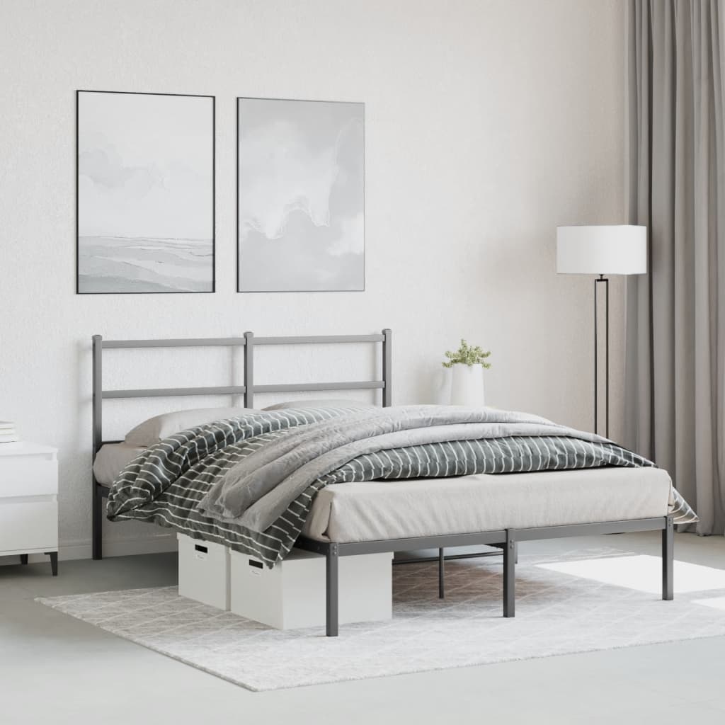 Bedframe met hoofdbord metaal zwart 140x190 cm is nu te koop bij PeponiXL, paradijselijk wonen!