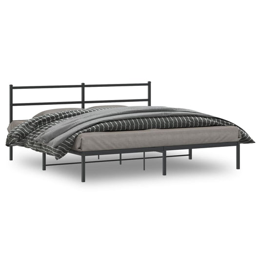 Bedframe met hoofdbord metaal zwart 193x203 cm is nu te koop bij PeponiXL, paradijselijk wonen!
