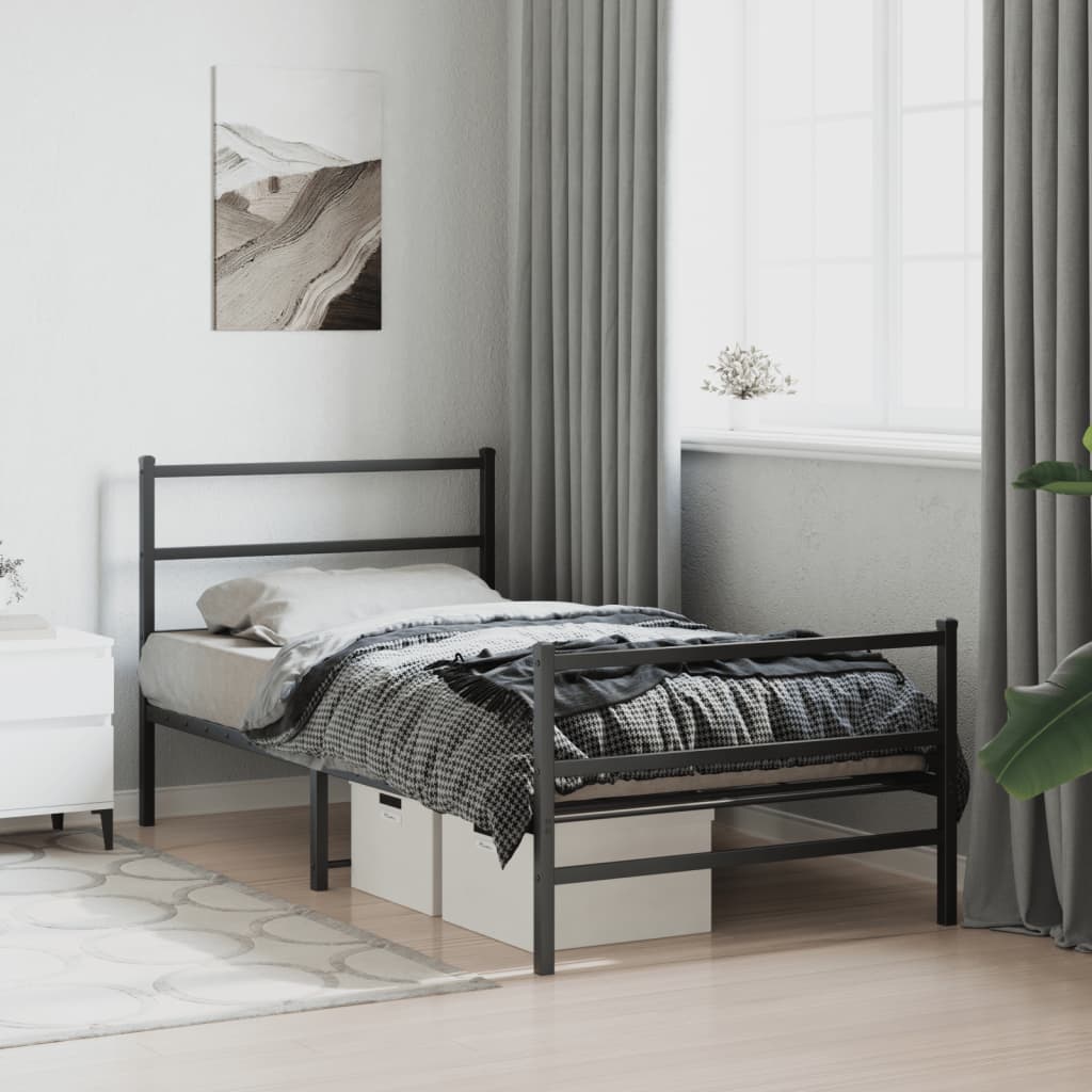 Bedframe met hoofd- en voeteneinde metaal zwart 107x203 cm is nu te koop bij PeponiXL, paradijselijk wonen!